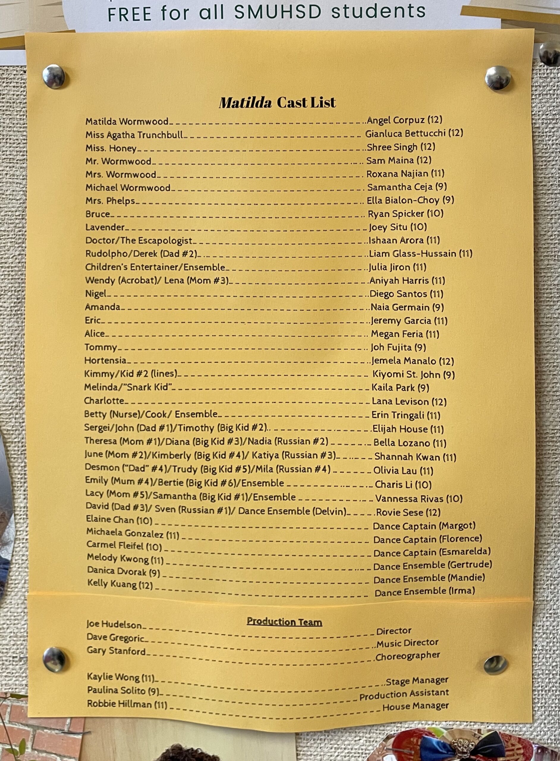 Rehearsals Begin for MHS’s “Matilda”